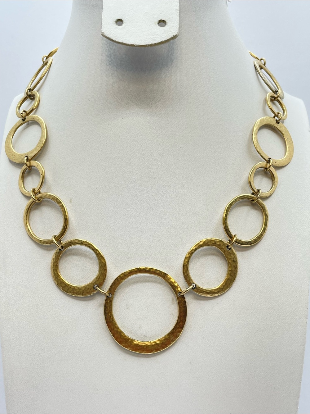 Premier Designs Gold Tone Hammered Finished Circle Link Statement Necklace